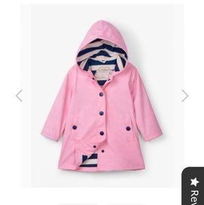 Hatley Size 3 Girl's Rain Jacket Pink and Navy Stripes